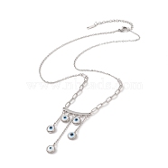 316 Stainless Steel Cable Chain Pendants Necklace with Chain Extender & Lobster Claw Clasp, Bib Necklaces, Flat Round with Evil Eye Tassel Pendant Necklace for Women, Stainless Steel Color, 17-3/8 inch(44.2cm)(NJEW-I120-02)
