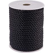 Polyester Cord, Twisted Cord, Black, 5mm, about 18~19yards/roll(16.4m~17.3m/roll)(NWIR-PH0001-07B)