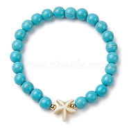 Round Synthetic Turquoise Beaded Stretch Bracelets, Summer Beach Starfish Synthetic Turquoise Bracelets for Women Men, Inner Diameter: 2-1/8 inch(5.5cm), Beads: 7.5~8.5mm(BJEW-JB10276-02)