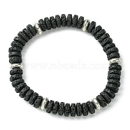 Dyed Natural Lava Rock Flat Round Beaded Stretch Bracelets for Women, Black, Inner Diameter: 2-1/4 inch(5.7cm)(BJEW-JB09715-02)