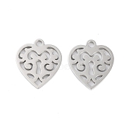 316 Stainless Steel Charms, Heart Charm, Laser Cut, Stainless Steel Color, 14.5x12.5x1mm, Hole: 1.5mm(STAS-C096-12D-P)