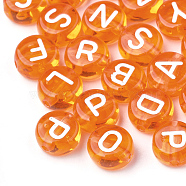 Transparent Acrylic Beads, Horizontal Hole, Mixed Letters, Flat Round, Dark Orange, 7x4mm, Hole: 1.5mm, about 3700pcs/500g(TACR-N002-04D)