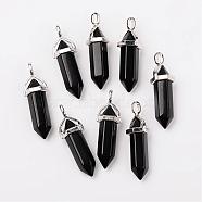 Bullet Imitation Jade Glass Pointed Pendants, with Alloy Findings, Black, 39x12mm, Hole: 3x4mm(G-F295-01E)