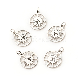 Non-Tarnish 201 Stainless Steel Pendants, Flat Round with Compass, Stainless Steel Color, 17x14.5x1mm, Hole: 3.2mm(STAS-G258-03P)