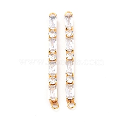 Brass Clear Cubic Zirconia Links Connectors, Long-Lasting Plated, Rectangle & Round, Real 18K Gold Plated, 58x4x4mm, Hole: 2.5mm(ZIRC-G170-25G)