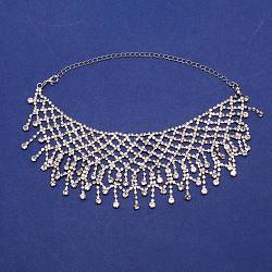 Crystal Rhinestone Bib Necklace, Luxury Braided Necklace for Wedding Party, Platinum, 18.11 inch(46cm)(NJEW-WH0018-01P)