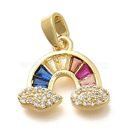 Rack Plating Brass Micro Pave Clear Cubic Zirconia Pendants, Rainbow with Cloud Charms, Long-Lasting Plated, Lead Free & Cadmium Free, Real 18K Gold Plated, 13x15x3mm, Hole: 4.5x3mm(KK-M309-31G)