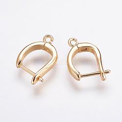 Brass Hoop Earring Findings with Latch Back Closure, Real 18K Gold Plated, 20x14x3.5mm, Hole: 1.5mm, Pin: 1mm(ZIRC-F052-28G)