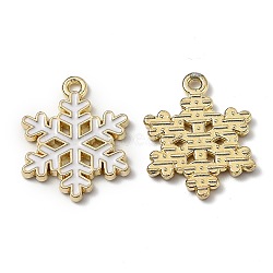 Alloy Enamel Pendants, for Christmas, Snowflake, White, Golden, 20.5x16x1.7mm, Hole: 1.5mm(ENAM-Z001-10G)