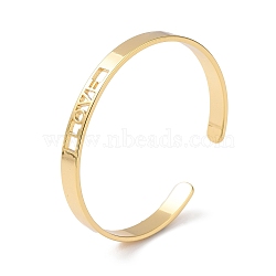Rack Plating Brass Open Cuff Bangles for Women, Hollow Word Bangle, Golden, Inner Diameter: 2-1/8 inch(5.45cm)(BJEW-M303-02A-G)