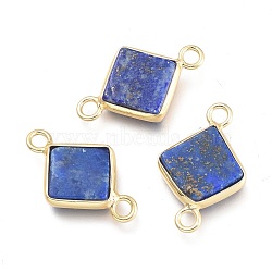 Natural Lapis Lazuli Links Connectors, with Real 18K Gold Plated Brass Findings, Rhombus, 18.5x11x3mm, Hole: 2mm(G-F689-05A-G)