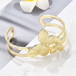 Butterfly Brass Cuff Open Bangles, Long-Lasting Plated, Golden, Inner Diameter: 2-3/8x1-7/8 inch(6.1x4.8cm)(BJEW-M060-01G-02)