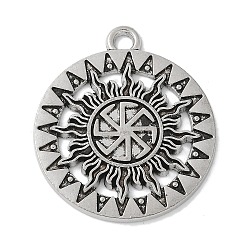 Tibetan Style Alloy Pendants, Flat Round, Antique Silver, 34x29.5x2mm, Hole: 2.5mm(PALLOY-D290-23AS)