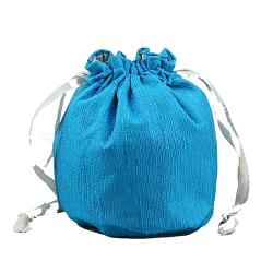 Linen Packing Pouches Drawstring Bags, Gift Sachet Bags, Muslin Bag Reusable Tea Bags, Column, Deep Sky Blue, 11x8cm(PW-WG38CE7-02)