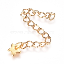 304 Stainless Steel Chain Extender, Curb Chain, with Charms, Star, Golden, 57mm, Link: 4x3x0.5mm(STAS-G221-21G)