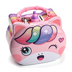Unicorn Head Iron Money Banks for Kids, Saving Piggy Bank for Boys Girls, Coin Bank, with Plastic Handle, Lock, Pink, 143x114x80mm(AJEW-G053-01A)