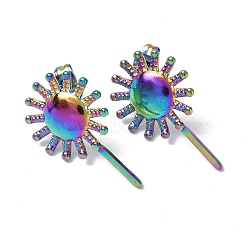 Ion Plating(IP) 304 Stainless Steel Sun Stud Earrings for Women, Rainbow Color, 25x15.5mm, Pin: 0.7mm(EJEW-F300-12MC)