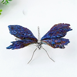 Natural Tourmaline Display Decorations, for Home Decoration, Dragonfly, Platinum, 120mm(DJEW-PW0013-37B)