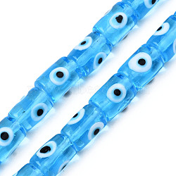 Handmade Evil Eye Lampwork Beads, Column, Deep Sky Blue, 14x10mm, Hole: 1.2mm, about 25pcs/strand, 13.98 inch(35.5cm)(LAMP-N029-013E)