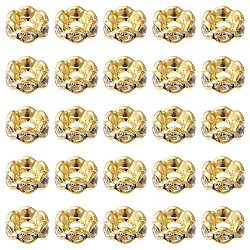 Brass Rhinestone Spacer Beads, Grade A, Wavy Edge, Rondelle, Golden, Crystal, 6x3mm, Hole: 1mm(RB-YW0001-05B-01G)