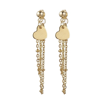 Golden 304 Stainless Steel Stud Earrings, Cable Chains Drop Earrings, Heart, 46mm