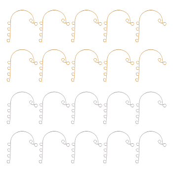 Unicraftale 40Pcs 2 Colors 316 Stainless Steel Ear Cuff Findings, Non Piercing Earring Findings with 6 Loop, Golden & Stainless Steel Color, 59x46x0.5mm, Hole: 4mm, 20pcs/color