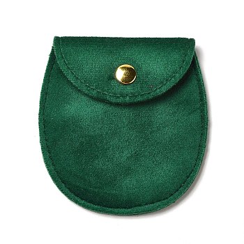 Velvet Jewelry Storage Pouches, Oval Jewelry Bags with Golden Tone Snap Fastener, for Earring, Rings Storage, Green, 8.3x7.7x0.8cm
