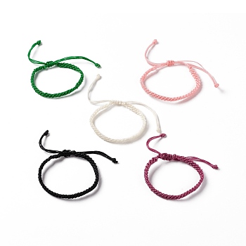 Waxed Polyester Braided Cord Bracelet, Adjustable Bracelet for Women, Mixed Color, Inner Diameter: 1-3/4~3-1/4 inch(4.5~8.4cm)