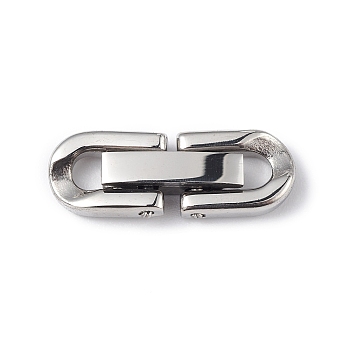304 Stainless Steel Fold Over Clasps, Oval, Stainless Steel Color, 18x6.5x3mm, Hole: 2.5x2.5mm