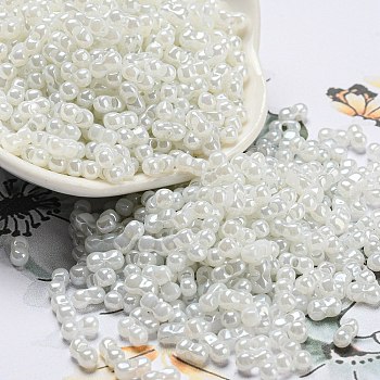 Glass Seed Beads, Opaque Colours Luster, Peanut, White, 6x3x3mm, Hole: 1.2mm, about 4000pcs/pound