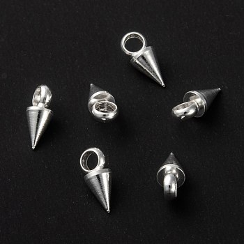 304 Stainless Steel Pendants, Spike/Cone, Silver, 7.5x3mm, Hole: 1.8~2mm