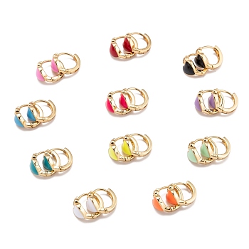 Brass Micro Pave Clear Cubic Zirconia Huggie Hoop Earrings, with Enamel, Heart, Real 18K Gold Plated, Mixed Color, 13x2~7mm, Pin: 0.7mm