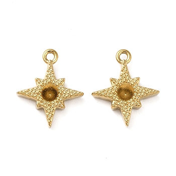 304 Stainless Steel Pendant Rhinestone Settings, Star Charm, Real 18K Gold Plated, Fit for 2.5mm Rhinestone, 14x12x2.5mm, Hole: 1.2mm