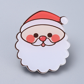 Acrylic Safety Brooches, with Iron Pin, For Christmas, Santa Claus, White, 41x36x8mm, Pin: 0.8mm