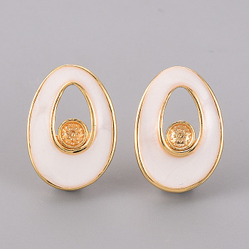 Brass Enamel Stud Earrings Findings, for Half Drilled Bead, Nickel Free, Oval, Real 18K Gold Plated, 23x16.5mm, Pin: 0.8mm, Pin: 0.8mm(for Half Drilled Bead)