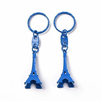 Alloy Keychain, with Iron Ring, Eiffel Tower, Dodger Blue, 9.9cm