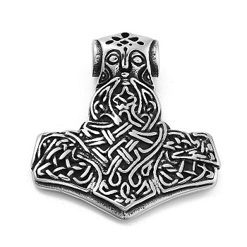 Viking 304 Stainless Steel Pendants, Mjolnir Thor Hammer Charm, Antique Silver, 36.5x33.5x8.8mm, Hole: 5mm