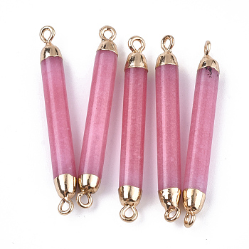 Electroplate Natural white Jade Gemstones Links connectors, with Iron Findings, Dyed, Column, Golden, 44~45x5mm, Hole: 1.8mm