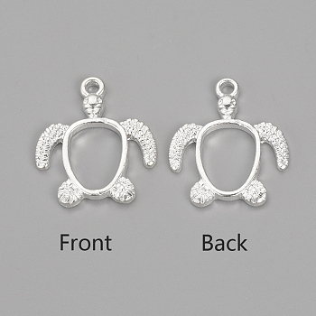 Alloy Open Back Bezel Pendants, For DIY UV Resin, Epoxy Resin, Pressed Flower Jewelry, Turtle, Silver Color Plated, 21.5x18.5x2.5mm, Hole: 2mm
