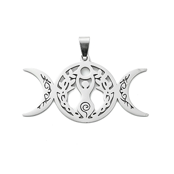 201 Stainless Steel Big Pendants, Hollow, Triple Moon Goddess Charm, Stainless Steel Color, 29x50.5x1.5mm, Hole: 8x4mm