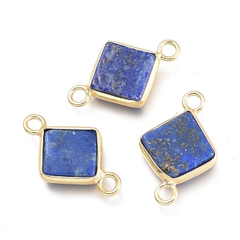 Natural Lapis Lazuli Links Connectors, with Real 18K Gold Plated Brass Findings, Rhombus, 18.5x11x3mm, Hole: 2mm