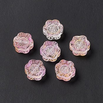 Electroplated Glass Beads, Sunflower, for Jewelry Making, Pearl Pink, 12.5x11.5x6mm, Hole: 1mm