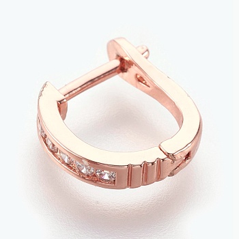 Brass Micro Pave Cubic Zirconia Hoop Earrings, Clear, Rose Gold, 14~15x13x2.5~3mm, Pin: 1mm
