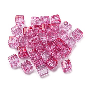 500Pcs Transparent Crackle Glass Beads, Cube, Camellia, 6.5x6.5x6mm, Hole: 1.8mm
