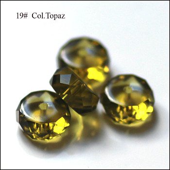 K9 Glass, Imitation Austrian Crystal Beads, Grade AAA, Faceted, Flat Round, Olive, 8x3.5mm, Hole: 0.9~1mm