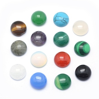 Natural & Synthetic Mixed Gemstone Cabochons, Half Round, 13.5~14x6~8mm