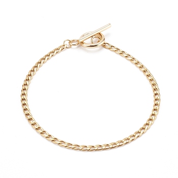 304 Stainless Steel Curb Chain Bracelets, with Toggle Clasps, Golden, 7-3/4 inch(19.7cm), 3mm