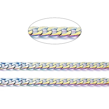 Ion Plating(IP) 304 Stainless Steel Cuban Link Chains, Chunky Chains, Unwelded, with Spool, Rainbow Color, Link: 10x7x1.8mm, about 32.8 Feet(10m)/roll