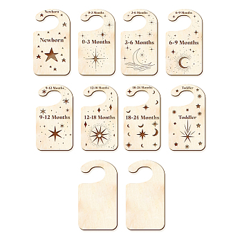 Wood Baby Closet Size Dividers, Baby Clothes Organizers, from Newborn to Toddler, Moon Pattern, 100x180x2.5mm, 10pcs/set