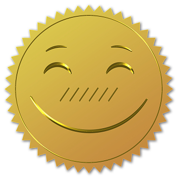 Self Adhesive Gold Foil Embossed Stickers, Medal Decoration Sticker, Smiling Face Pattern, 5x5cm